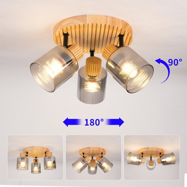 Brilagi - Bodové svítidlo HYGGE 3xE14/15W/230V dřevo/kouřová