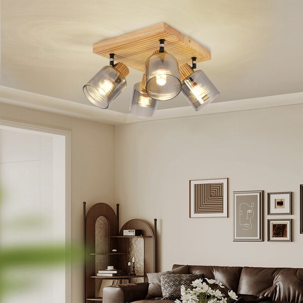 Brilagi - Bodové svítidlo HYGGE 4xE14/15W/230V dřevo/kouřová