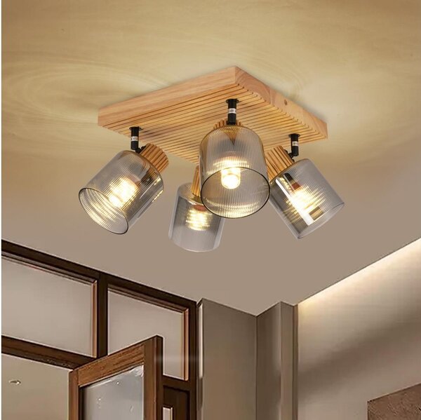 Brilagi - Bodové svítidlo HYGGE 4xE14/15W/230V dřevo/kouřová