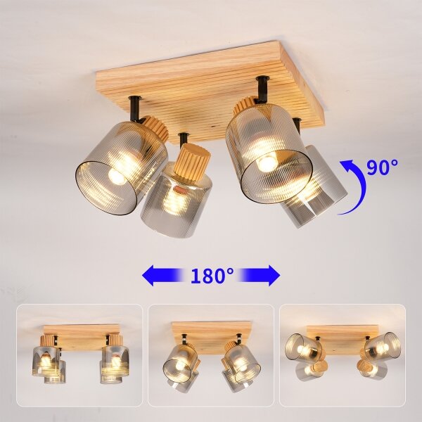 Brilagi - Bodové svítidlo HYGGE 4xE14/15W/230V dřevo/kouřová
