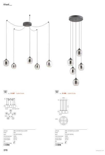 Redo 01-3487 -LED Stmívatelný lustr na lanku KHADI 5xLED/5,2W/230V černá/kouřová