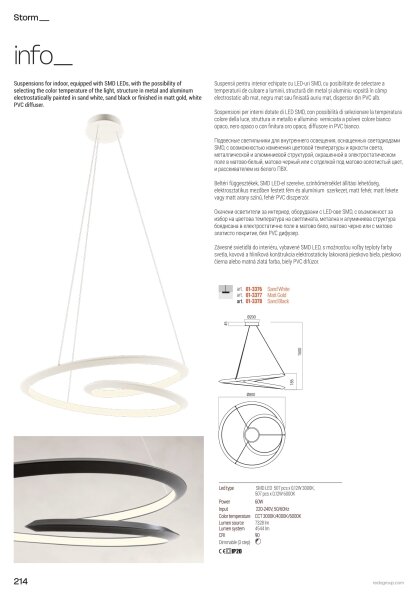 Redo 01-3378 - LED Stmívatelný lustr na lanku STORM LED/60W/230V černá