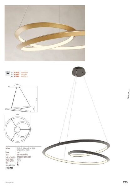 Redo 01-3378 - LED Stmívatelný lustr na lanku STORM LED/60W/230V černá