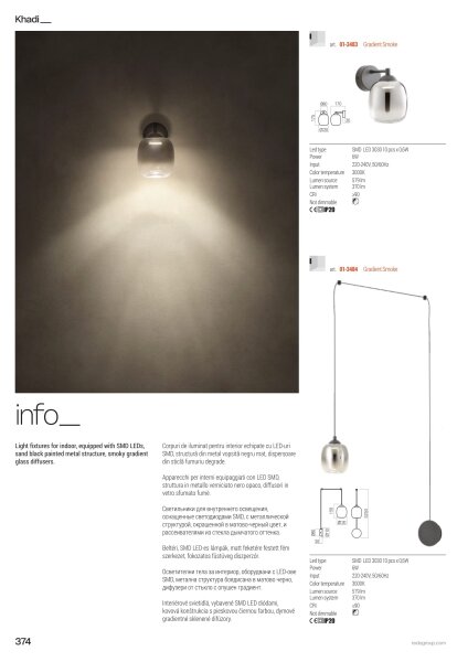 Redo 01-3486 - LED Lustr na lanku KHADI LED/6W/230V CRI90 pr.12 cm černá/kouřová
