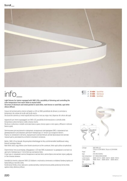 Redo 01-4015 - LED Stmívatelný lustr na lanku SCROLL LED/38W/230V černá
