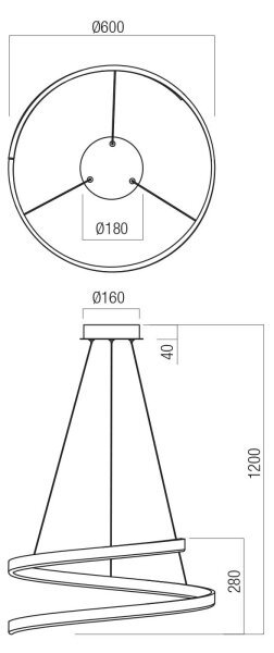 Redo 01-4015 - LED Stmívatelný lustr na lanku SCROLL LED/38W/230V černá