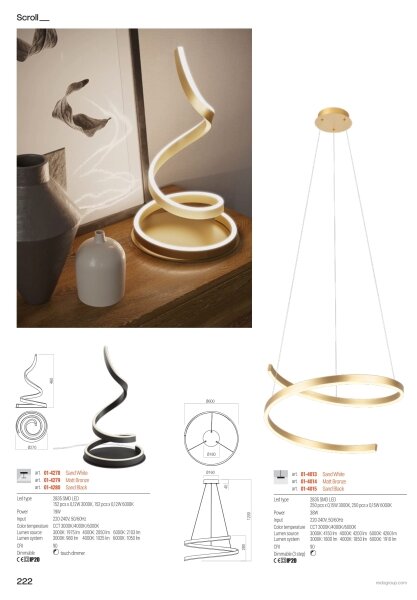 Redo 01-4015 - LED Stmívatelný lustr na lanku SCROLL LED/38W/230V černá