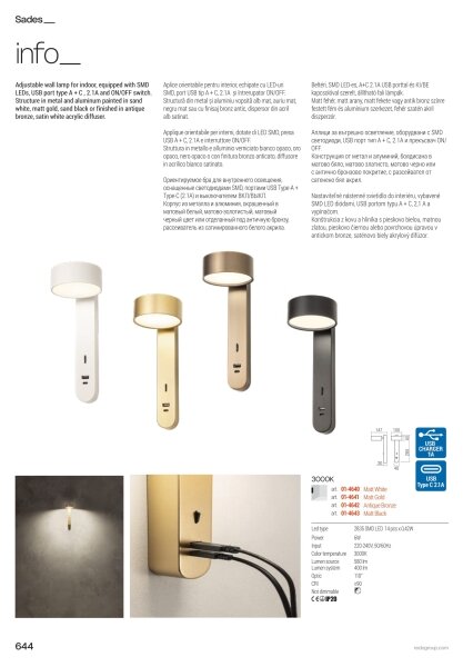 Redo 01-4643 - LED Nástěnné svítidlo SADES LED/6W/230V CRI 90 USB černá