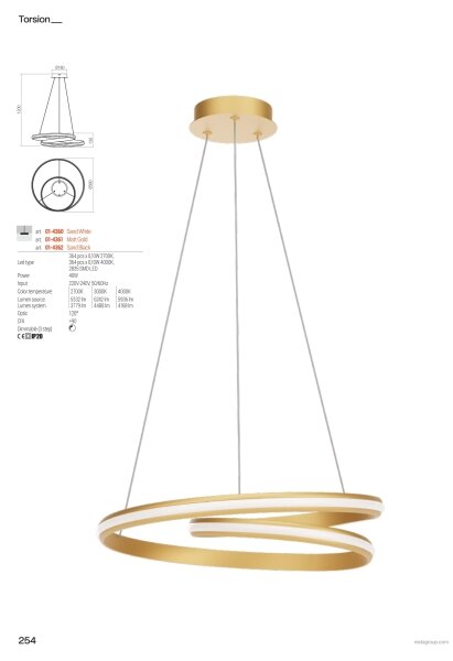 Redo 01-4360 - LED Stmívatelný lustr na lanku TORSION LED/40W/230V bílá