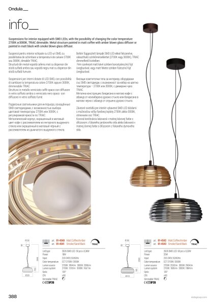 Redo 01-4541 - LED Stmívatelný lustr na lanku ONDULA LED/12W/230V černá/kouřová