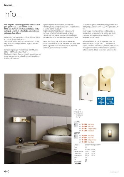 Redo 01-4659 - LED Nástěnné svítidlo NORMA LED/5W/230V CRI 90 USB černá