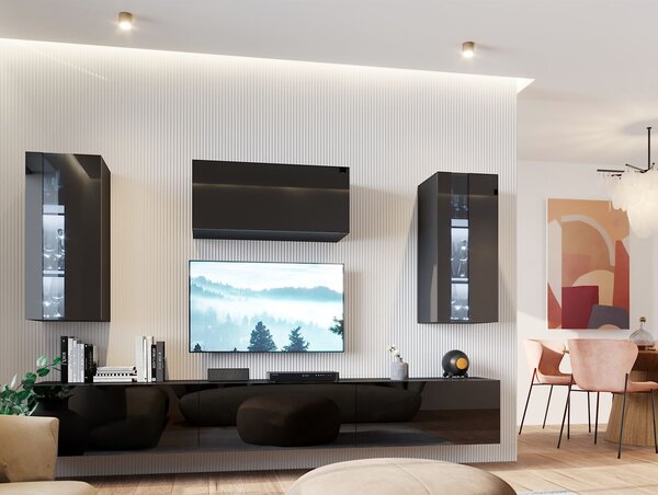 Moderní obývací stěna BRADT 66 - černá / lesklá černá