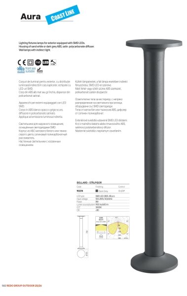 Redo 90374 - LED Venkovní lampa AURA LED/8W/230V 3000K 70 cm IP65 antracit