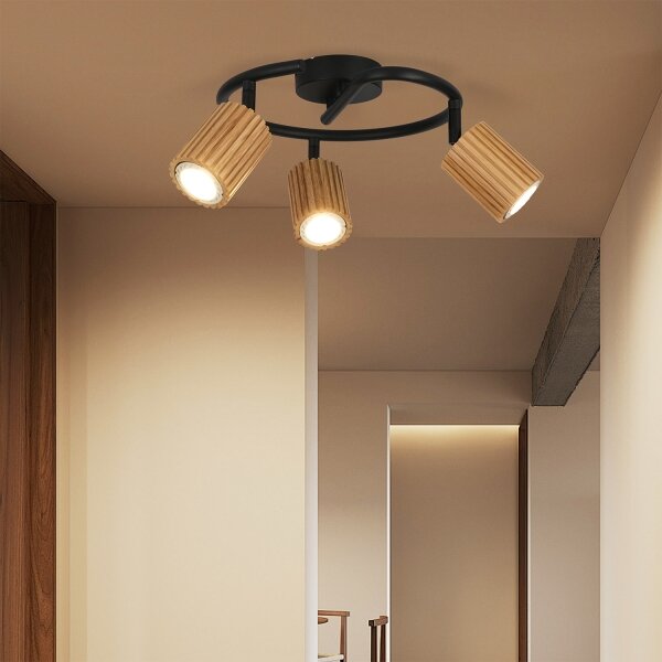 Brilagi - Bodové svítidlo MODERN WOOD 3xGU10/8W/230V dřevo/černá
