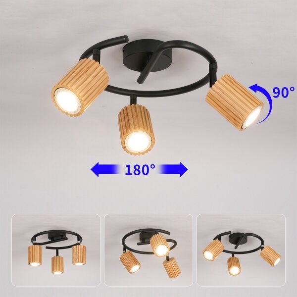 Brilagi - Bodové svítidlo MODERN WOOD 3xGU10/8W/230V dřevo/černá