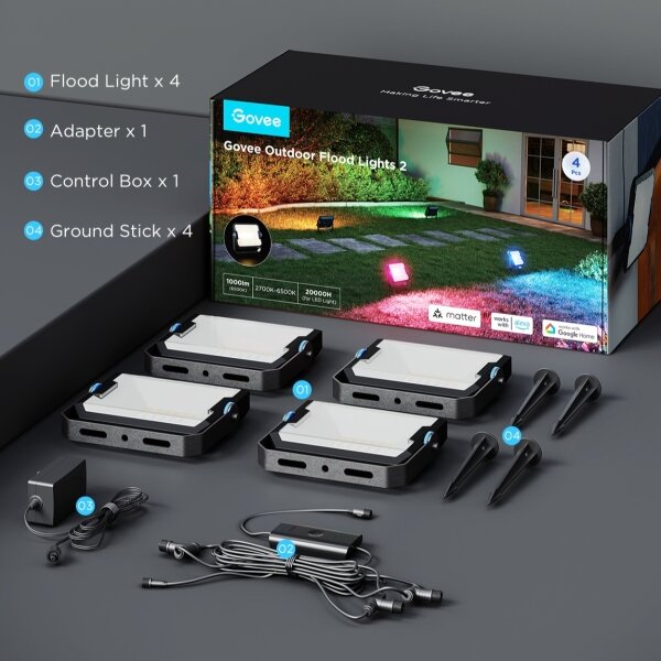 Govee - SADA 4x LED RGBICWW Stmívateln reflektor LED/24W/230V IP66 Matter Wi-Fi