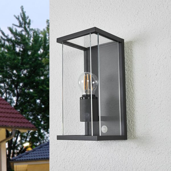 Lucande Venkovní nástěnné svítidlo Annalea, 29 cm, 1 světlo, IP54, senzor, Černá, Hliník, Moderní