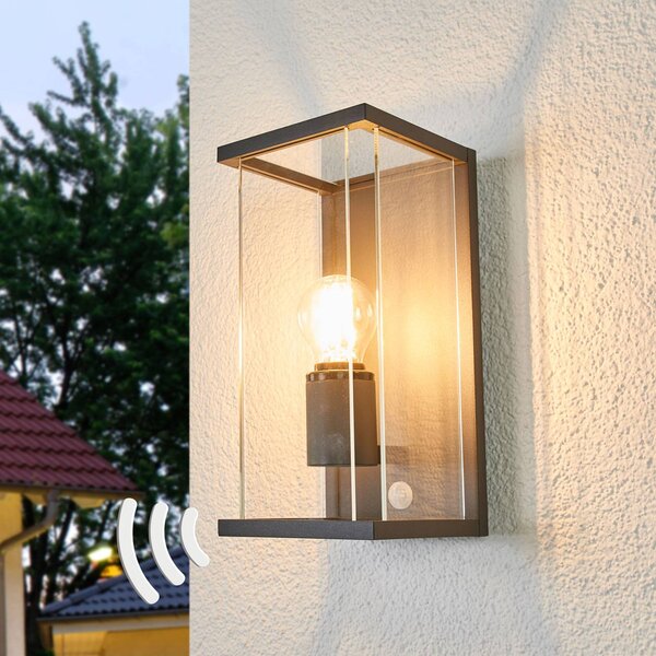 Lucande Venkovní nástěnné svítidlo Annalea, 29 cm, 1 světlo, IP54, senzor, Černá, Hliník, Moderní