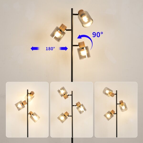 Brilagi - Stojací lampa HYGGE 3xE14/15W/230V dřevo/kouřová