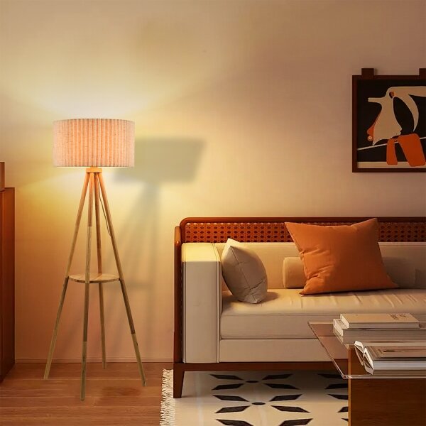 Brilagi - Stojací lampa NORDIC WAVE 1xE27/15W/230V dřevo/len
