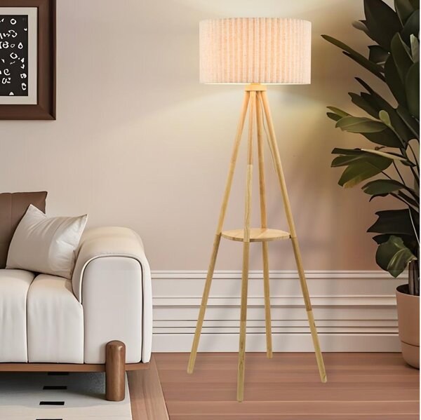 Brilagi - Stojací lampa NORDIC WAVE 1xE27/15W/230V dřevo/len