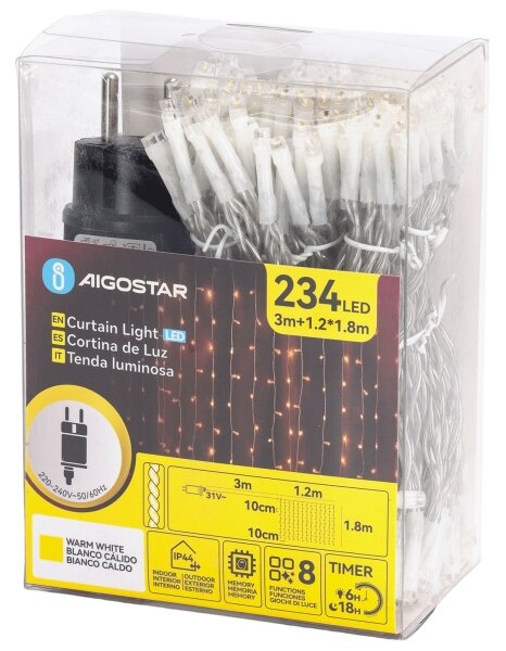 Aigostar - LED Venkovní vánoční řetěz 234xLED/8 funkcí 1,2x1,8 m IP44 teplá bílá
