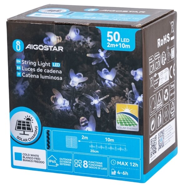 Aigostar - LED Solární dekorační řetěz 50xLED/8 funkcí 10m 800mAh IP65 stud bílá