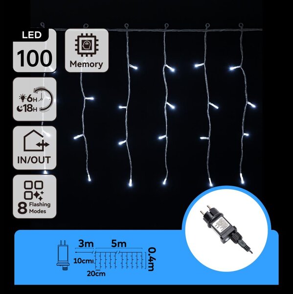 Aigostar - LED Venkovní řetěz 100xLED/8 funkcí 5x0,4m IP44 studená bílá