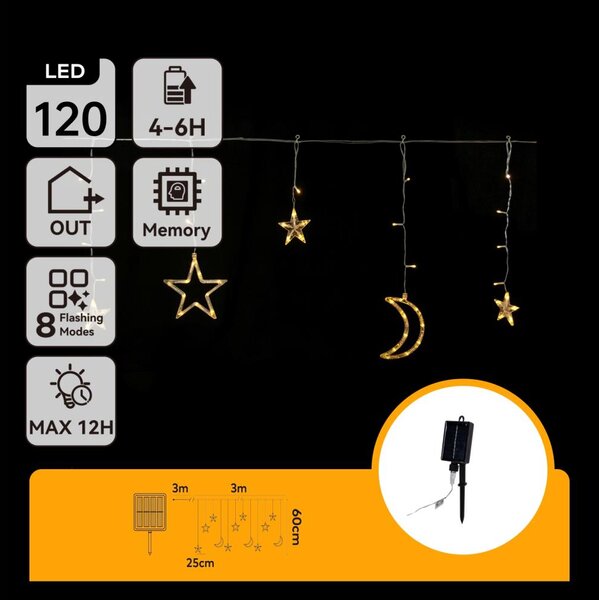 Aigostar - LED Solární ván. řetěz 120xLED/8 funkcí 3x0,6m 500 mAh IP65 tep bílá