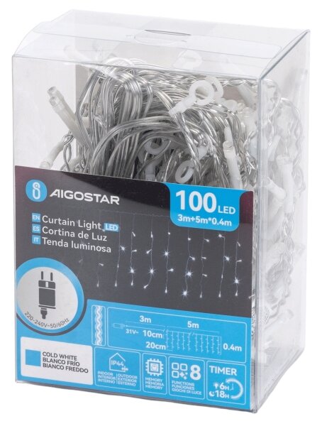 Aigostar - LED Venkovní řetěz 100xLED/8 funkcí 5x0,4m IP44 studená bílá