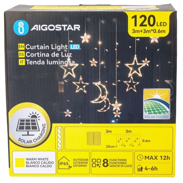 Aigostar - LED Solární ván. řetěz 120xLED/8 funkcí 3x0,6m 500 mAh IP65 tep bílá