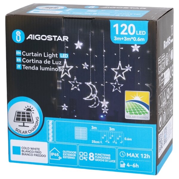 Aigostar - LED Solární ván. řetěz 120xLED/8 funkcí 3x0,6m 500 mAh IP65 stud bílá
