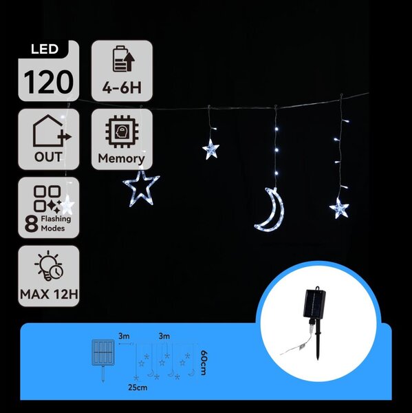 Aigostar - LED Solární ván. řetěz 120xLED/8 funkcí 3x0,6m 500 mAh IP65 stud bílá