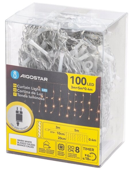 Aigostar - LED Venkovní řetěz 100xLED/8 funkcí 5x0,4m IP44 teplá bílá