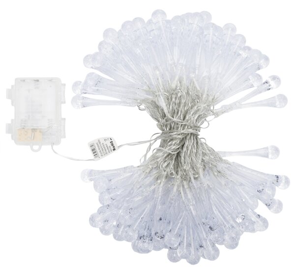 Aigostar - LED Ven. ván. řetěz 100xLED/8 funkcí 3xAA 10m IP44 studená bílá kapky