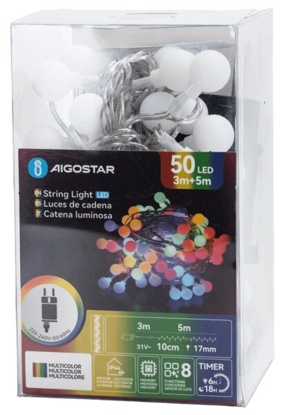 Aigostar - LED RGBY Venkovní dekorační řetěz 50xLED/3,6W/230V/8 funkcí 5m IP44