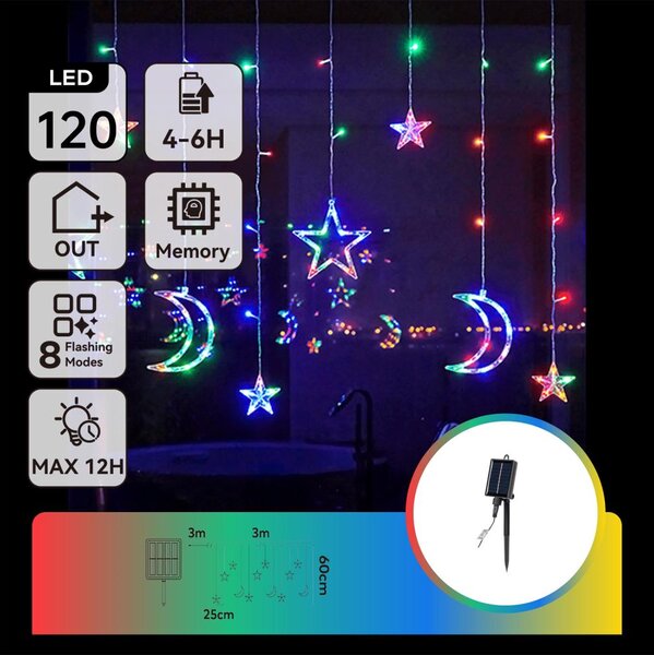 Aigostar - LED RGBY Solární řetěz 120xLED/8 funkcí 3x0,6m 500 mAh IP65