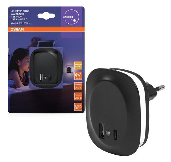 Osram- LED Noční svítidlo do zásuvky se senzorem a USB LUNETTA LED/12,5W/230V