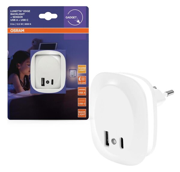 Osram- LED Noční svítidlo do zásuvky se senzorem a USB LUNETTA LED/12,5W/230V