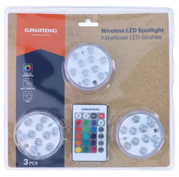 Grundig - SADA 3x LED RGBW Stmívatelné svítidlo LED/3W/3xAAA IP65 + DO