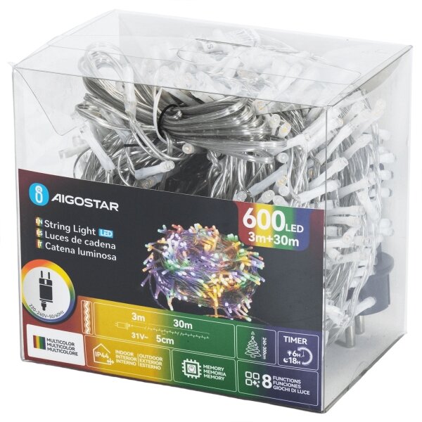 Aigostar - LED RGBY Venkovní řetěz 600xLED/6W/230V 30m IP44