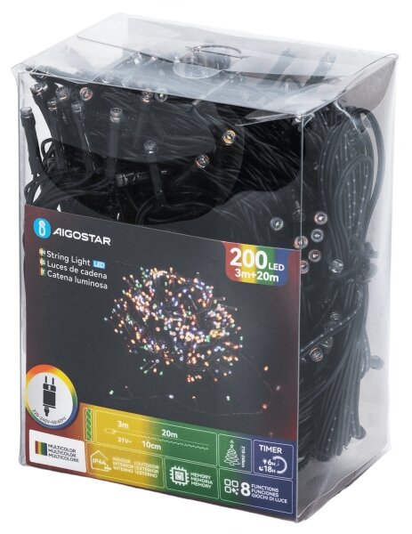Aigostar - LED RGBY Venkovní vánoční řetěz 200xLED/3,6W/230V 20m IP44