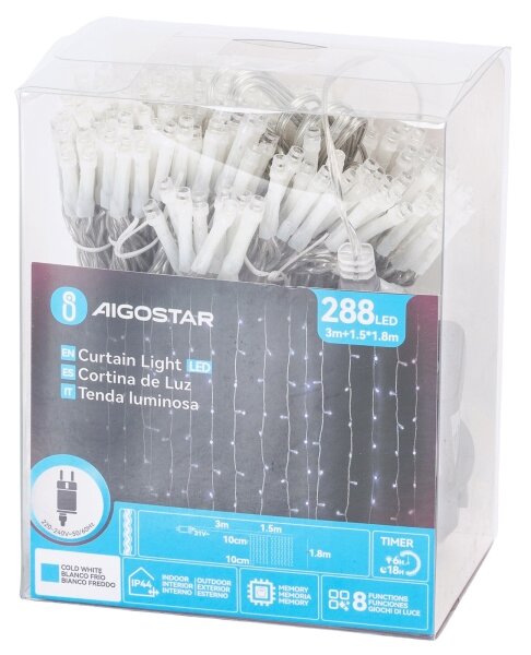 Aigostar - LED Ven. ván. řetěz 288xLED/3,6W/230V 1,5x1,8m IP44 studená bílá