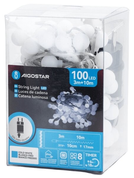 Aigostar - LED Ven. dekorační řetěz 100xLED/3,6W/230V/8 funkcí 10m IP44 stu bílá
