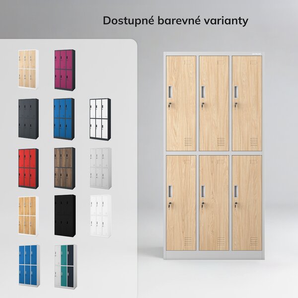 Šatní skříň BHP šedá / dub sonoma, 6dveřová: Eco Design IGOR, 900 x 1850 x 450 mm