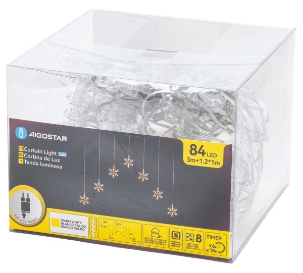 Aigostar - LED Venkovní řetěz 84xLED/230V 1,2x1m IP44 teplá bílá vločky
