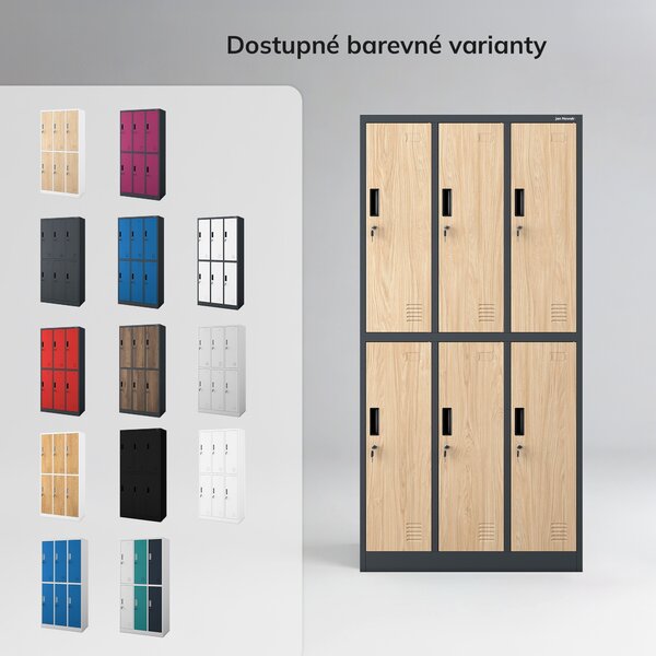 Šatní skříň BHP antracitová / dub sonoma, 6dveřová: Eco Design IGOR, 900 x 1850 x 450 mm