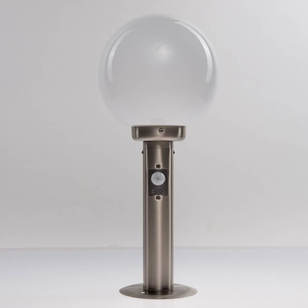 Lindby Stojací lampa Vedran, 45 cm, nerezová ocel, senzor, stmívatelný, Hliník / šedá / zinek, Nerezová ocel, Moderní, Venkovní koule