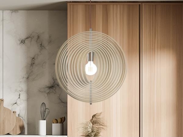 Dřevěný lustr na lanku 1xE27/60W/230V pr. 43,5 cm masiv/dýha/buk/kaučukovník