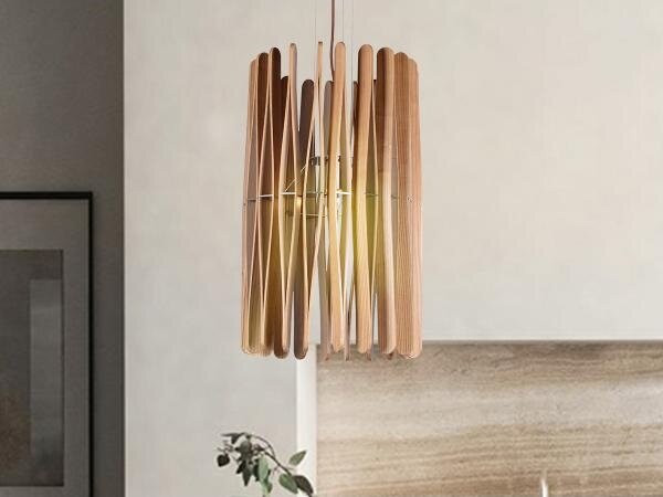 Dřevěný lustr na lanku 1xE27/60W/230V pr. 38 cm masiv/jasan/kaučukovník